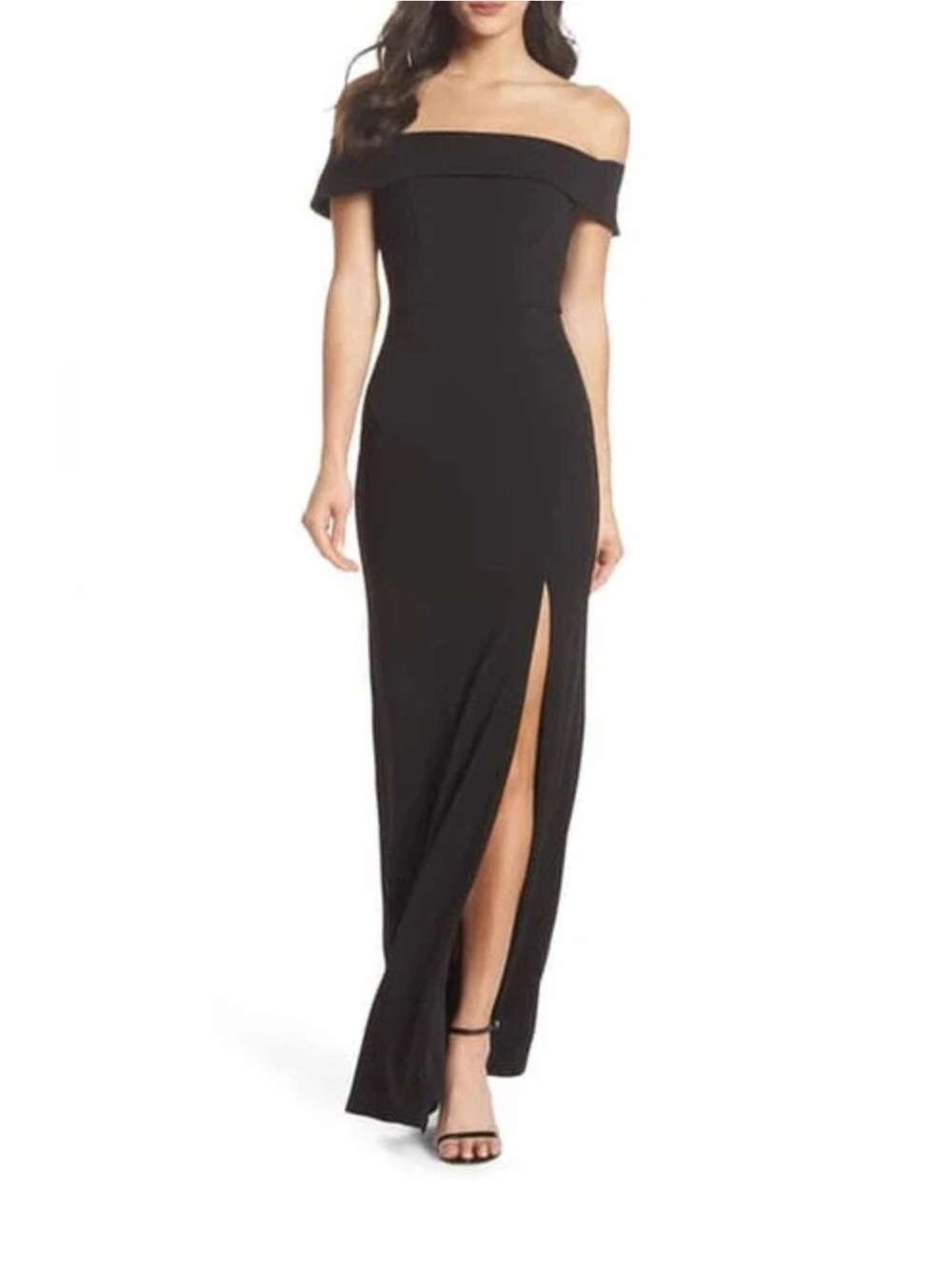 NWT OTS Mermaid Maxi Dress Black Off Shoulder Slit Gown XS Elegant Formal